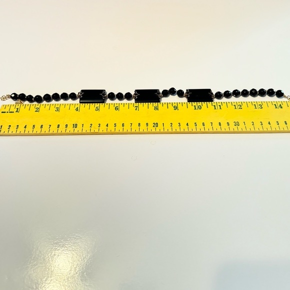 Vintage Onyx Slab & Faceted Bead Leverbk Earrings And Necklace Set - Picture 8 of 9